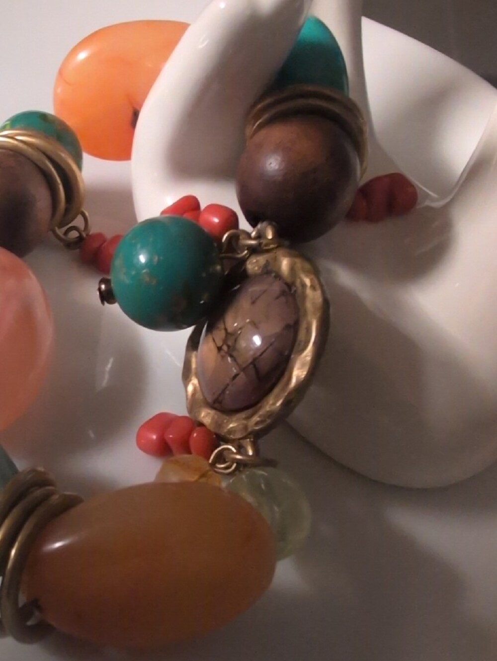 Chico Boho Multicolor Beaded Stretch Bracelet - Turquoise, Orange, Gold Accents - Picture 3 of 4